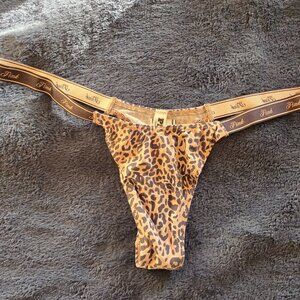 Victoria's Secret Pink! leopard print logo cotton high leg micro thong size L